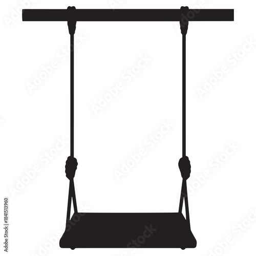 Silhouette of a simple swing set hanging from a bar