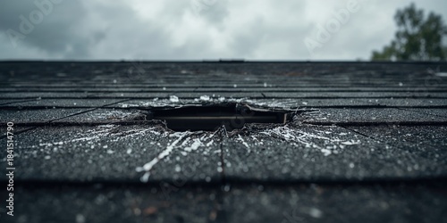 Hail damage on roof after weather event, assessing impact on structure