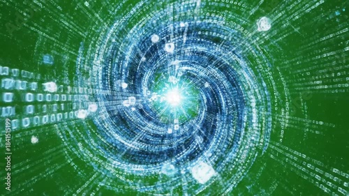 Data vortex swirling through digital mist with flowing digital data stream against effect green screen data streams style featuring