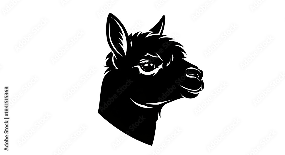 Fototapeta premium Elegant Alpaca Silhouette - A Striking Animal Portrait in Black and White.