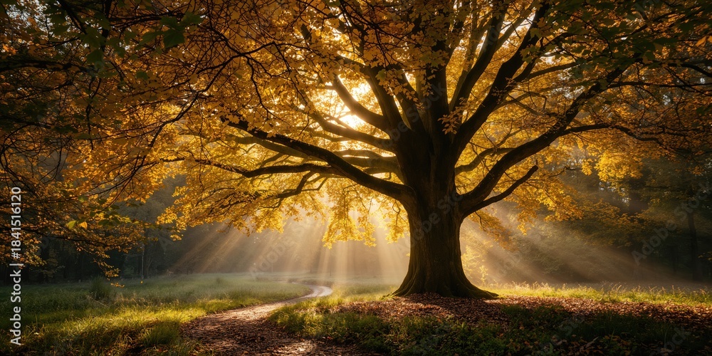 Obraz premium Autumn-colored beech trees in the Sonian Forest, highlighting seasonal transition