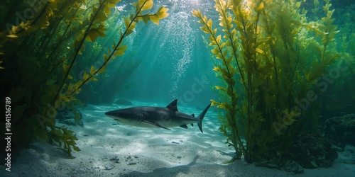 Striped catshark swimming through Cape Town's kelp forest, marine biodiversity