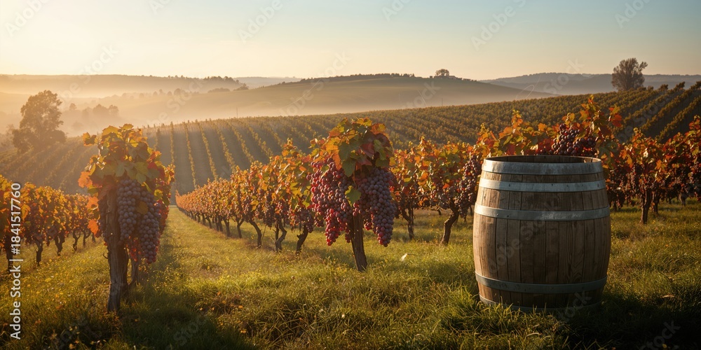 Fototapeta premium Vineyard during fall in Weinsberg with changing foliage, emphasizing seasonal agricultural practices