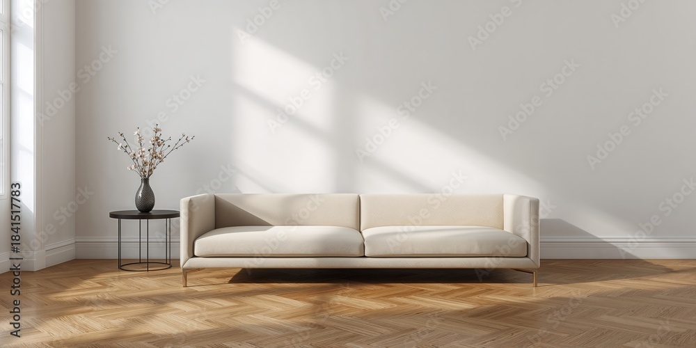 Fototapeta premium Contemporary room with unoccupied walls used as a background for interior design layout planning