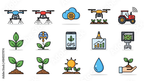 Smart Farming Technology Icons Set Agriculture Innovation.