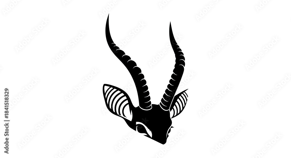 Fototapeta premium Elegant Black Silhouette of Antelope Head on White Background.