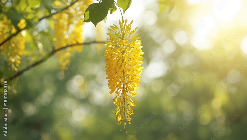 Fototapeta premium Cassia fistula, golden shower flower blooming along roadside, seasonal change