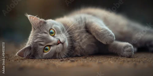 Tapety Selective shot of a British Shorthair cat resting on floor, highlighting feline repose
