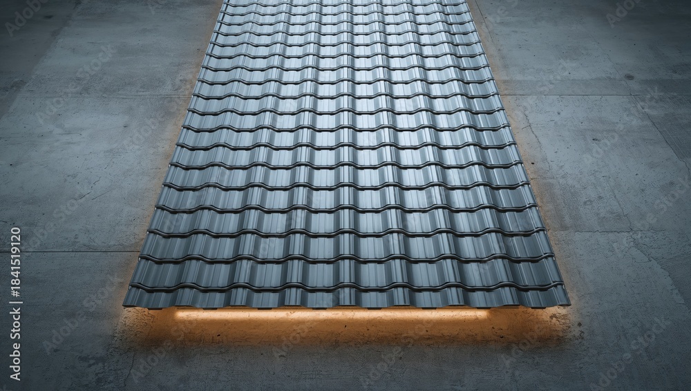 Fototapeta premium Detail of a modular tile effect roof panel made from lightweight galvanised steel, suitable for efficient installation and maintenance
