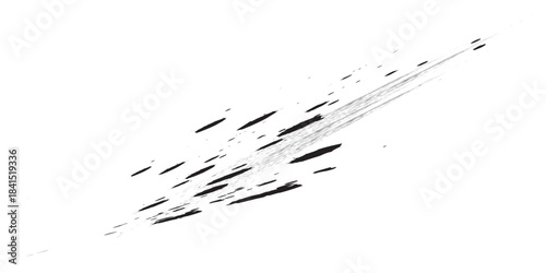 Abstract black brush strokes and lines on a white background.