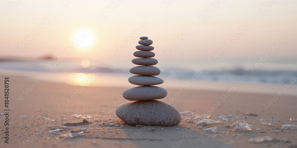 Obraz premium Beach scene with small stones on sand at dusk, ideal for editorial header backgrounds