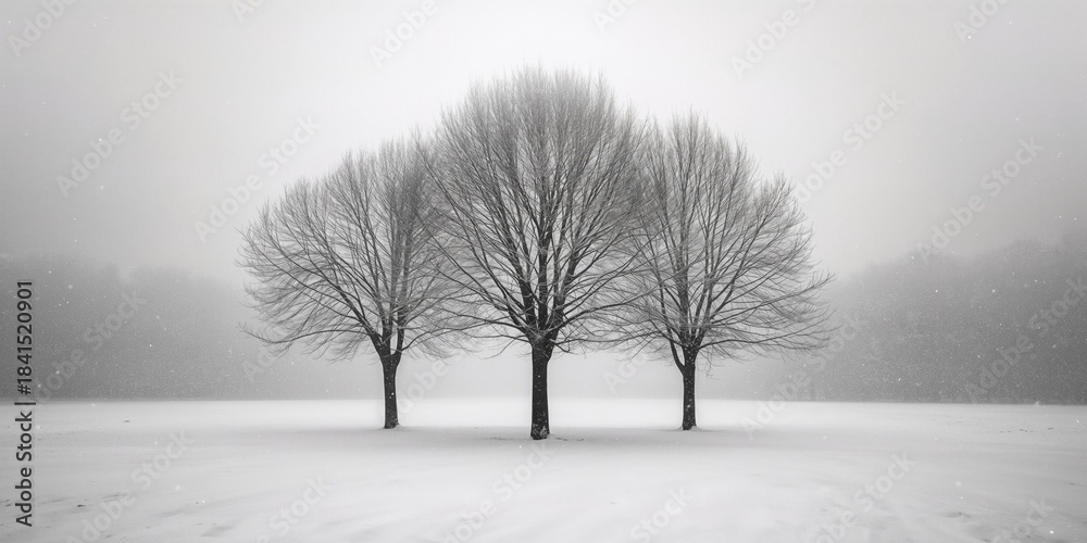 Fototapeta premium Leafless trees in a park under snow, illustrating winter landscape and erosion concerns