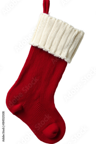 Classic Red Christmas Stocking Knitted Wool Texture Transparent Background HDR