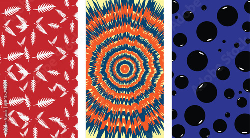 Set of 3 Abstract Vector Backgrounds | Leaf Pattern, Retro Burst, Bubble Texture Design Pack