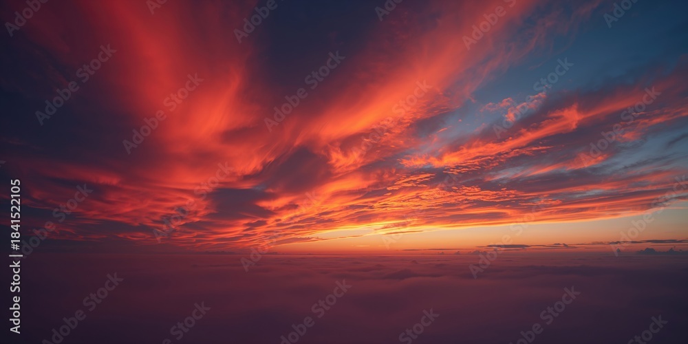 Fototapeta premium Sunset sky with red orange fire clouds, ideal for backgrounds and textures