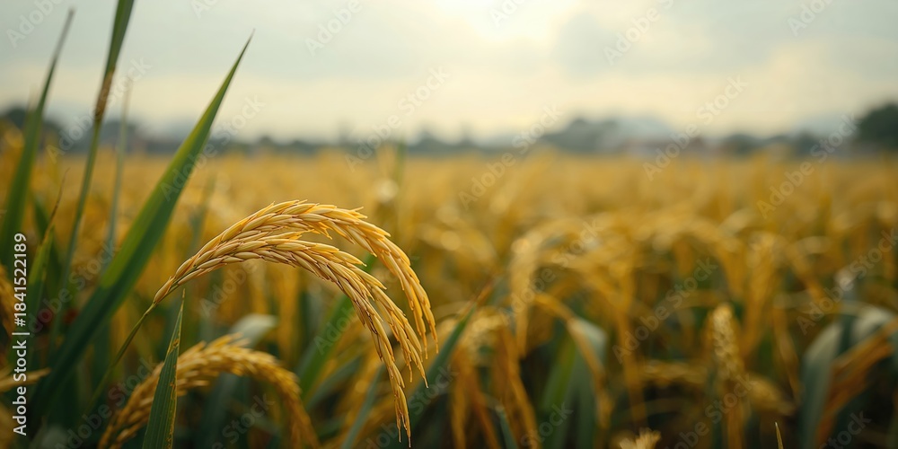 Naklejka premium Rice grains in a paddy seed, illustrating agricultural labor, World Food Day