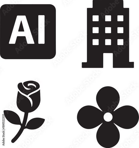 Flat house rose bell flower icon vector art