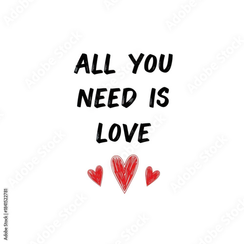 Inspirational quote with hearts on transparent background