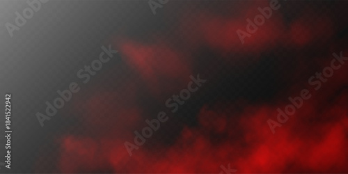 Abstract Red Smoke on Transparent Background with Rising Fog Clouds.
