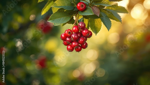 Cluster of mature hawthorn berries used in natural remedies, highlighting plant-based health benefits