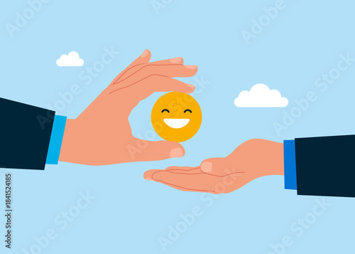 Positive thinking businessmen. Business deal, agreement, contract. Modern vector illustration in flat style