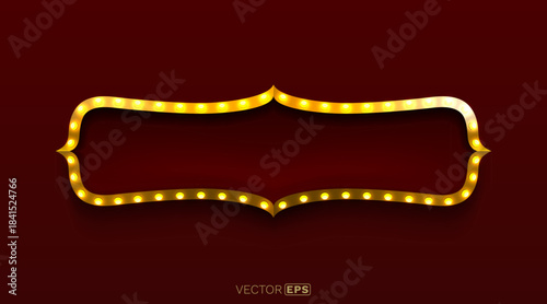 Elegant retro marquee light frame with glowing bulbs, perfect for text or announcements. A classic theatrical border on a dark red background.