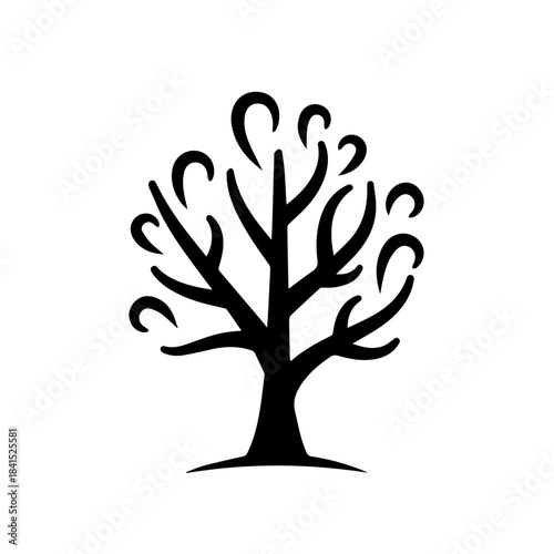 Eco-friendly vector tree silhouette design with roots and leaf growth, symbolizing nature's forest life and green ecology illustration