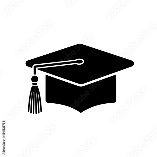 Black academic mortarboard graduation cap and diploma on white background for student success in school