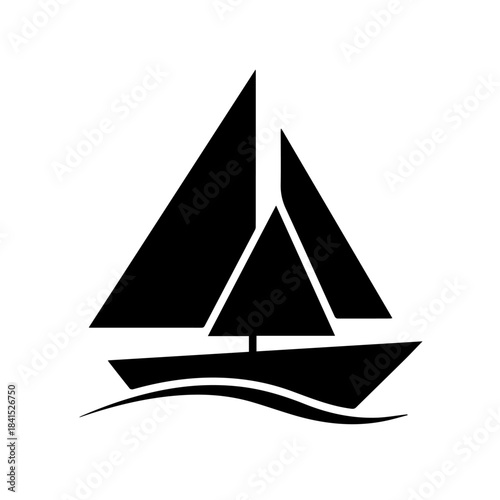 Sailboat Silhouette: A minimalist black silhouette of a sailboat glides gracefully across stylized waves, representing freedom, adventure, and the open sea.
