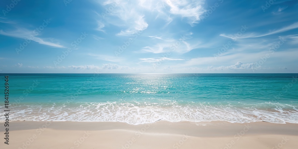 Obraz premium Aerial view of a sandy beach with rolling waves, ideal for layout and background design, summer season