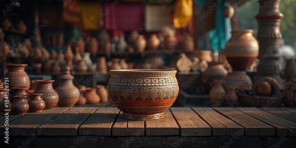 Fototapeta premium Market scene featuring handcrafted items at Delhi Haat, a hub for traditional crafts