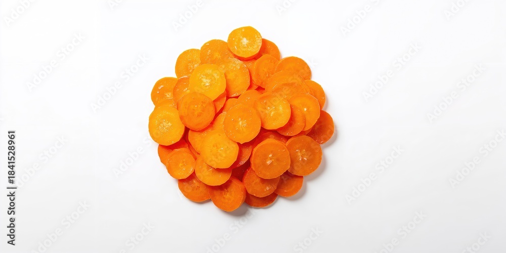 Fototapeta premium Pile of fresh sliced carrots used as a healthy snack option, fiber-rich choices