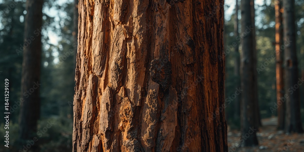 Fototapeta premium Cedar tree showing signs of old fire damage, highlighting forest regeneration and resilience processes