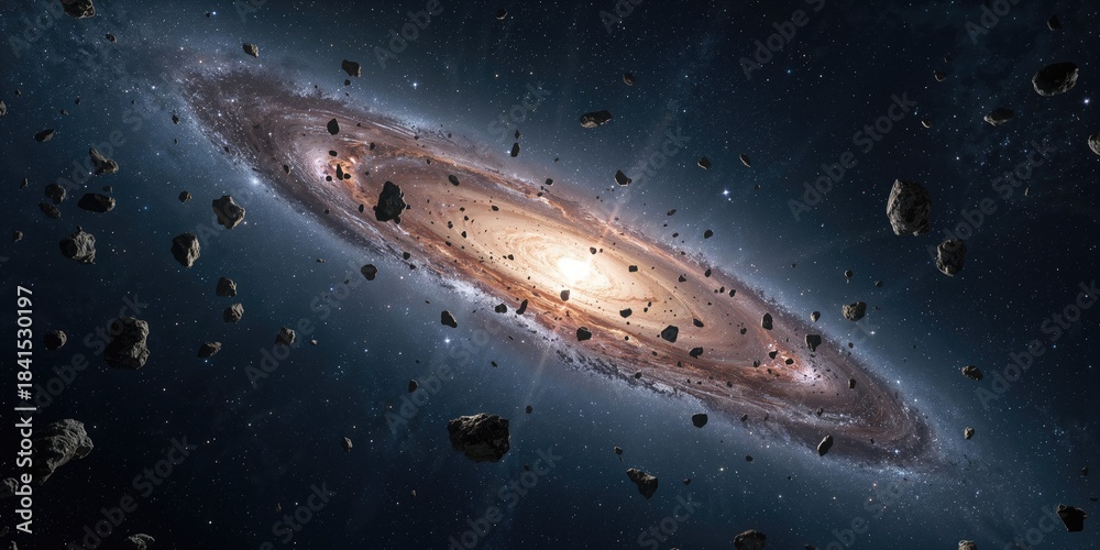 Obraz premium Numerous asteroids in space, highlighting potential collision risks and orbital dynamics