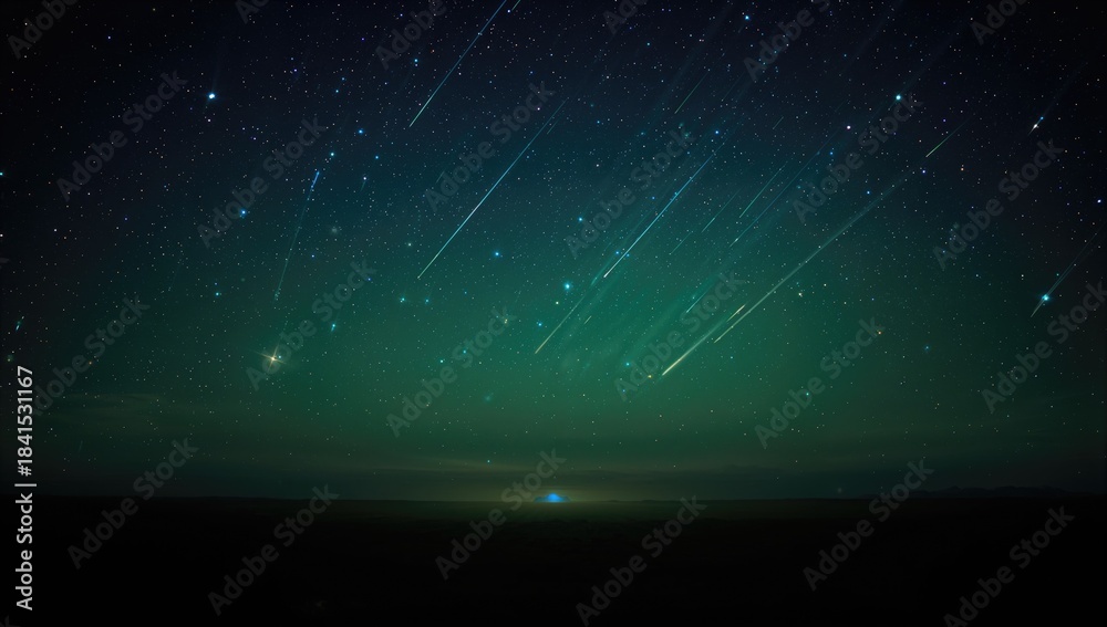 Obraz premium Bright meteoroids streak across the dark sky during a meteor shower, highlighting astronomical phenomena