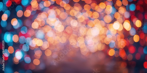 Soft focus of multicolor bokeh lights in a festive setting, suitable for layout backgrounds