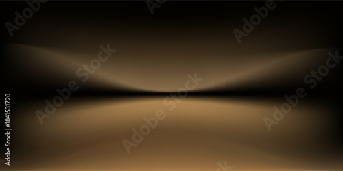 Dark gold gradient background studio with two lights shiny abstract pattern, modern and luxury empty room interior for premium product display lighting.