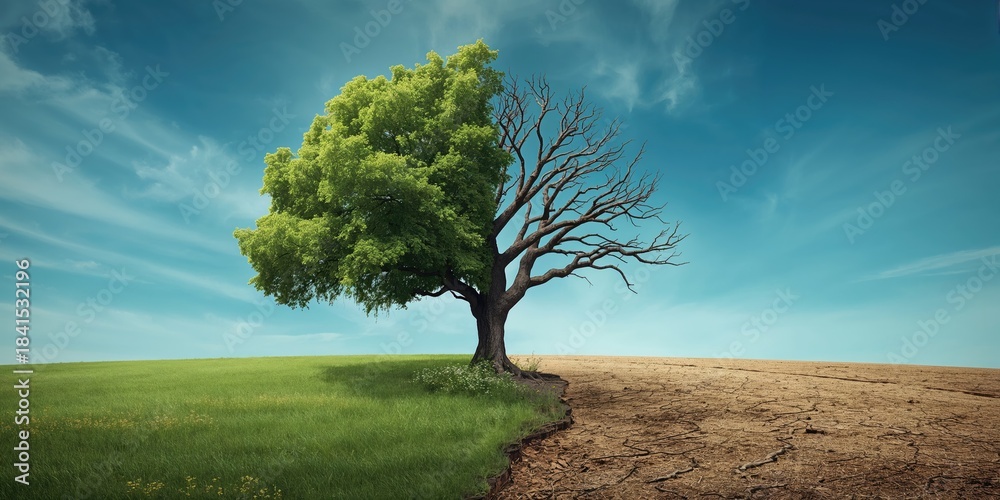 Naklejka premium Visual of climate change consequences highlighting temperature rise, illustrating environmental degradation, Earth Day