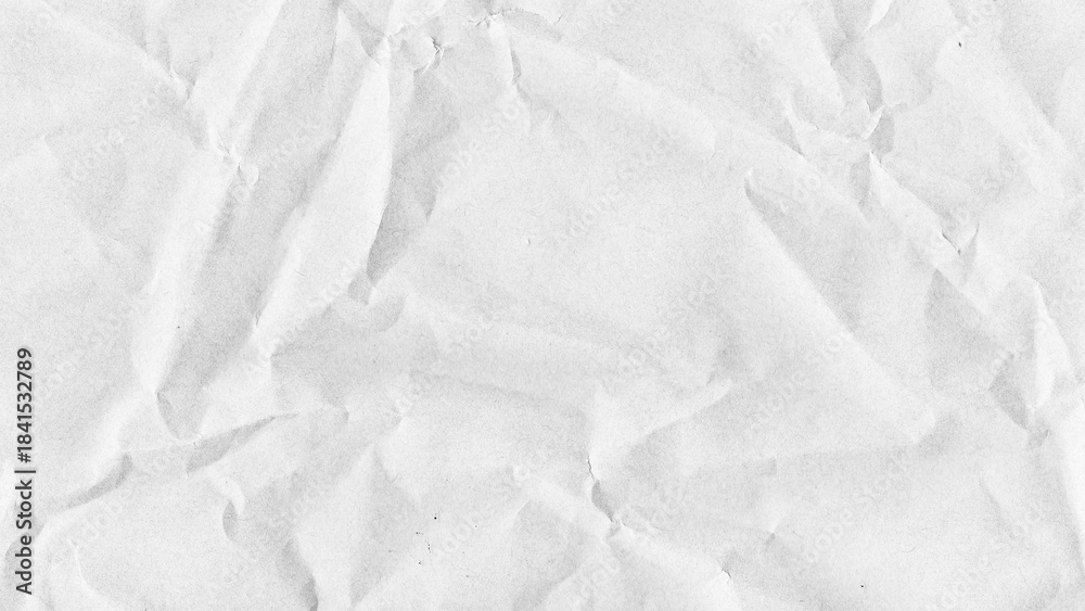 Fototapeta premium Crumpled paper texture background. White wrinkled sheet. Overlay effect image
