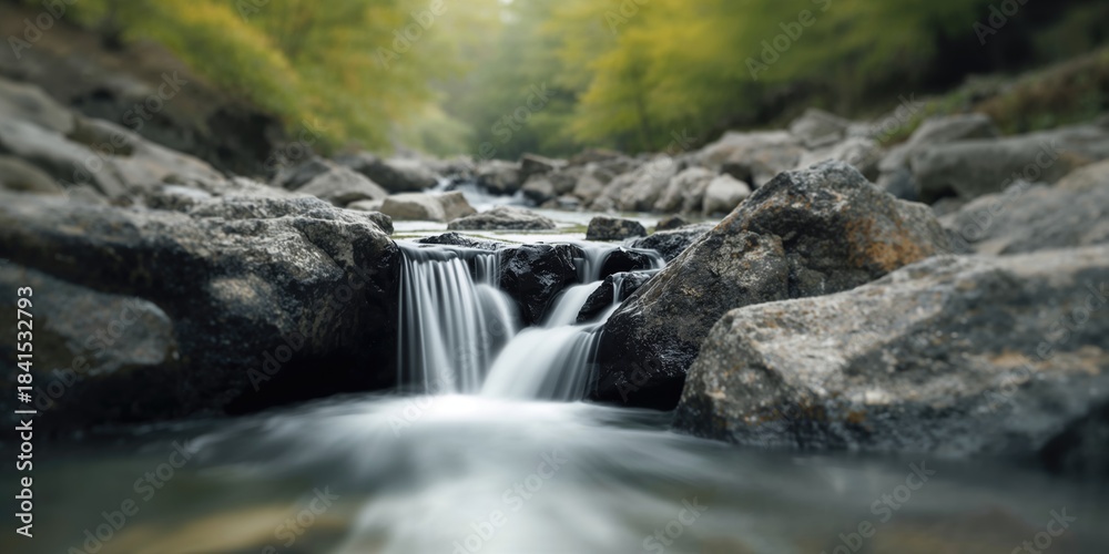 Fototapeta premium Abstract black and white waterfall background, suitable for text overlay design, visual flow and contrast