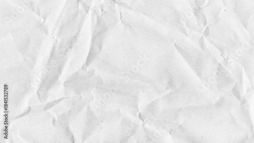 Crumpled paper texture background. White wrinkled sheet. Overlay effect image