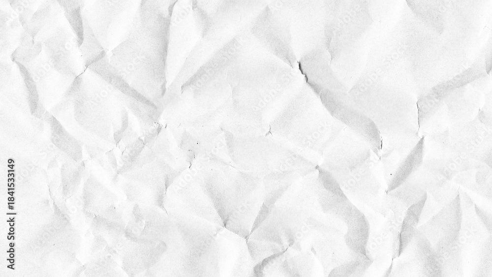 Fototapeta premium Crumpled paper texture background. White wrinkled sheet. Overlay effect image