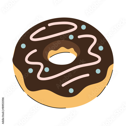 Chocolate donut illustration — simple  donut with chocolate glaze, pastel sprinkles, and clean minimal lines. Suitable for bakery design, café menus, dessert packaging, food blogs, recipe cards.