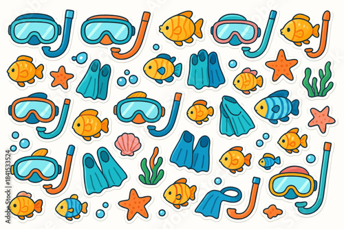 Aquatic adventure: cartoon fish and snorkeling gear pattern