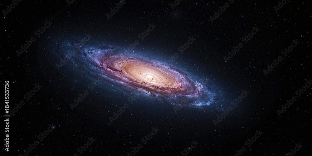 Obraz premium A vibrant galaxy against a dark background, cosmic beauty and depth