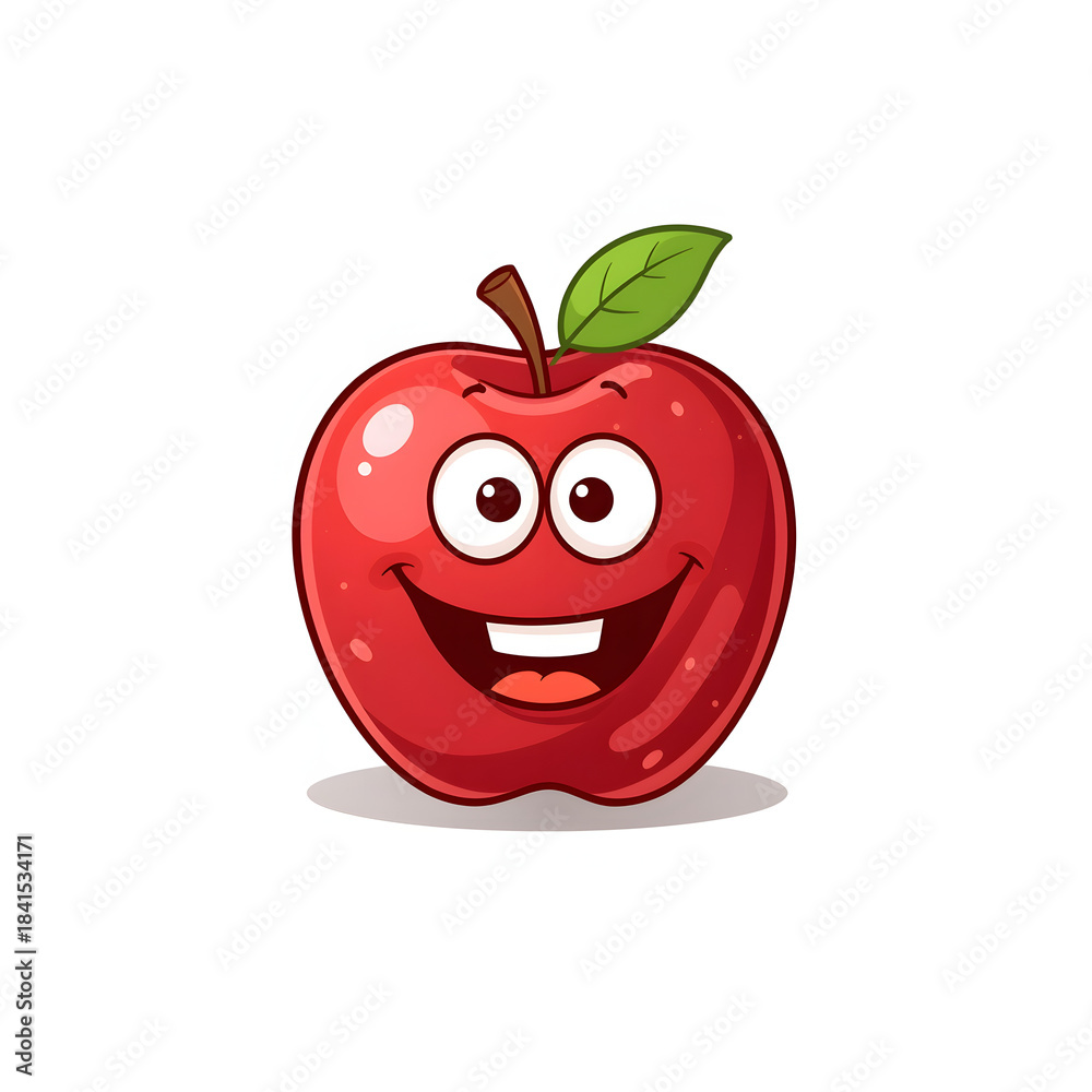 Obraz premium A friendly cartoon red apple character with a big smile and wide eyes