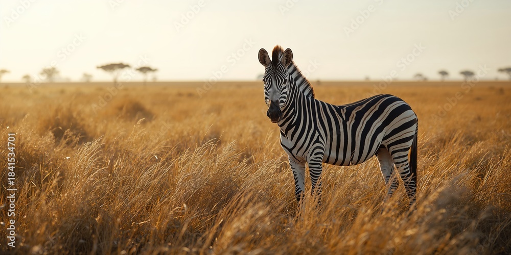 Obraz premium Zebra in the grasslands, highlighting natural habitat preservation
