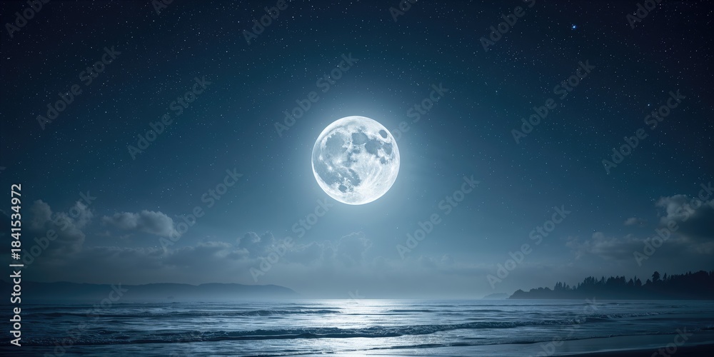 Obraz premium Full moon in night sky vector design, serving as a background for text and layout, Earth Day