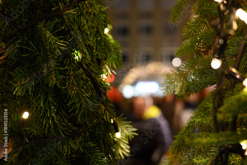 Christmas decoration with blurred lights.
