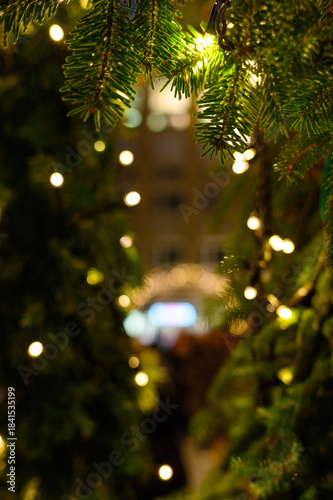 Christmas decoration with blurred lights.
